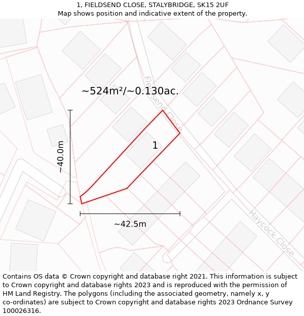 1, FIELDSEND CLOSE, STALYBRIDGE, SK15 2UF: Plot and title map