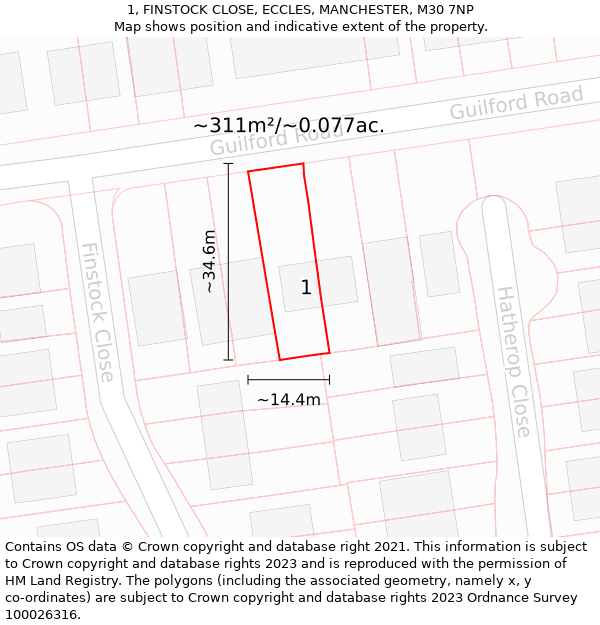 1, FINSTOCK CLOSE, ECCLES, MANCHESTER, M30 7NP: Plot and title map