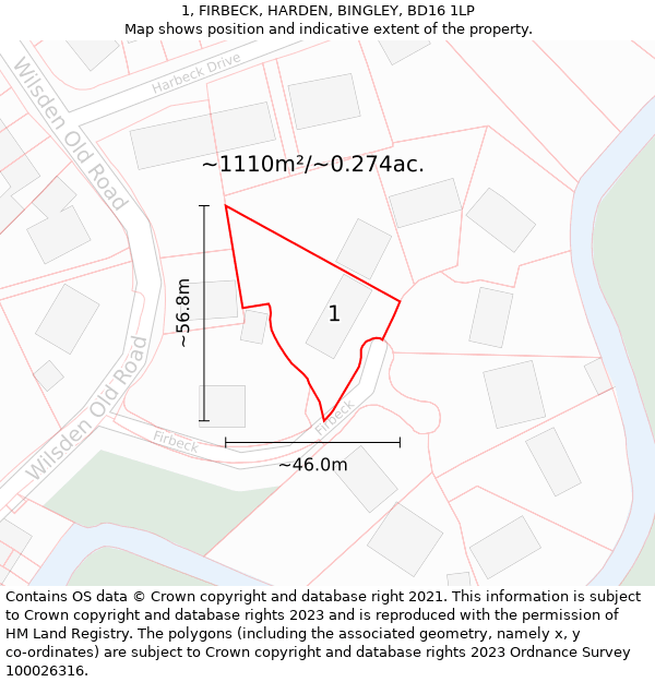 1, FIRBECK, HARDEN, BINGLEY, BD16 1LP: Plot and title map