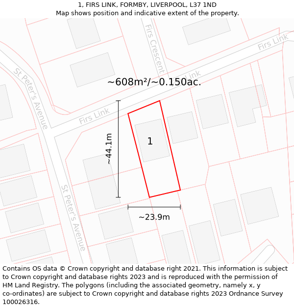 1, FIRS LINK, FORMBY, LIVERPOOL, L37 1ND: Plot and title map