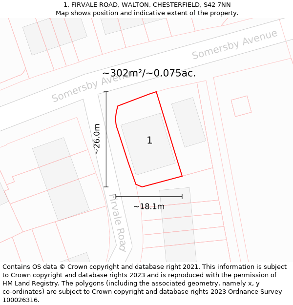 1, FIRVALE ROAD, WALTON, CHESTERFIELD, S42 7NN: Plot and title map