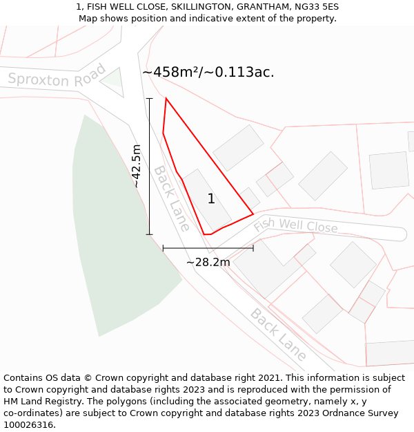 1, FISH WELL CLOSE, SKILLINGTON, GRANTHAM, NG33 5ES: Plot and title map