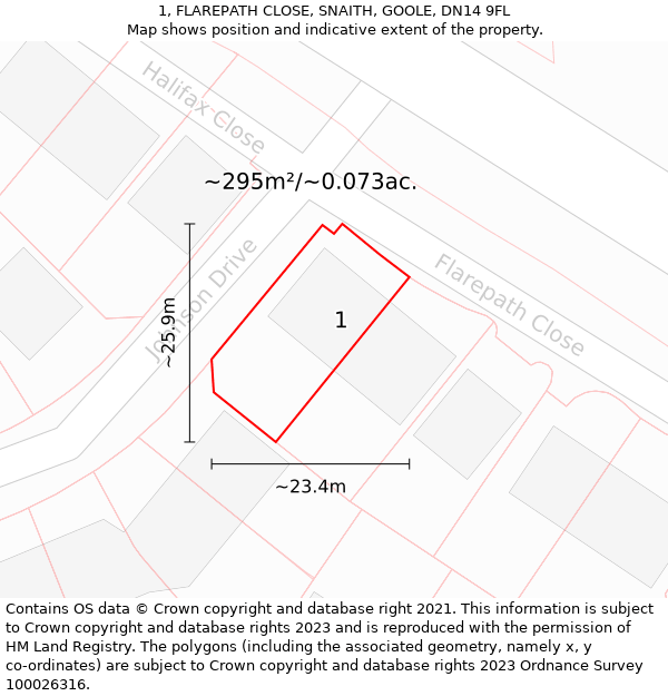 1, FLAREPATH CLOSE, SNAITH, GOOLE, DN14 9FL: Plot and title map