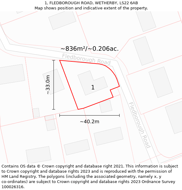 1, FLEDBOROUGH ROAD, WETHERBY, LS22 6AB: Plot and title map