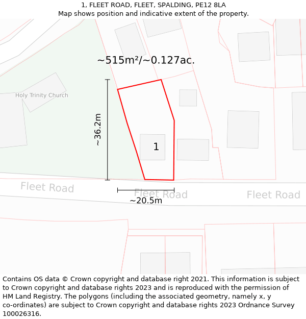 1, FLEET ROAD, FLEET, SPALDING, PE12 8LA: Plot and title map