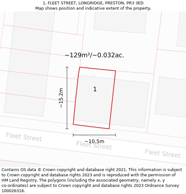 1, FLEET STREET, LONGRIDGE, PRESTON, PR3 3ED: Plot and title map