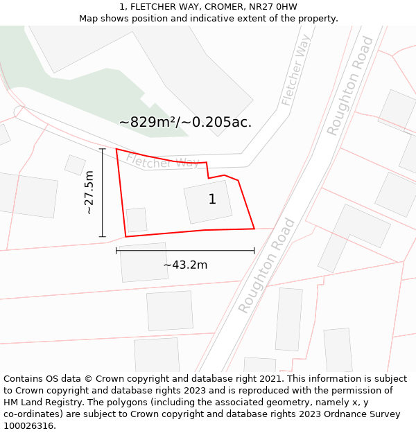 1, FLETCHER WAY, CROMER, NR27 0HW: Plot and title map