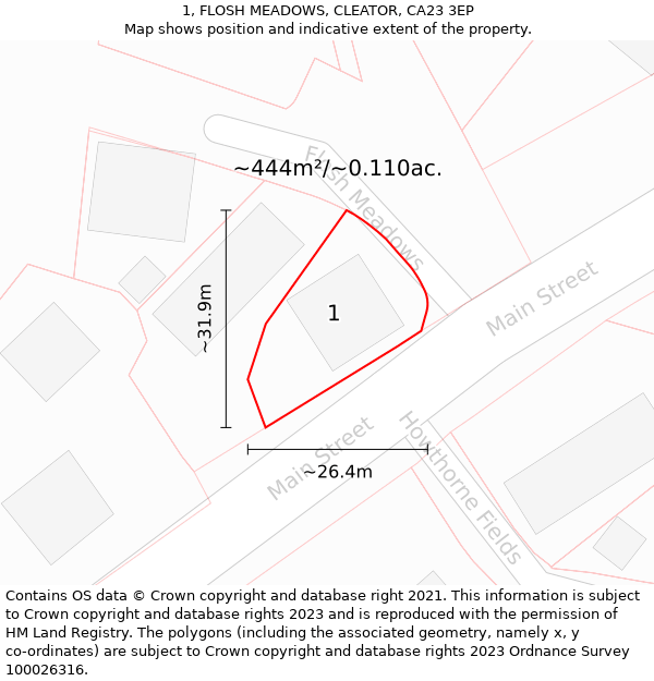 1, FLOSH MEADOWS, CLEATOR, CA23 3EP: Plot and title map