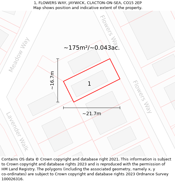 1, FLOWERS WAY, JAYWICK, CLACTON-ON-SEA, CO15 2EP: Plot and title map