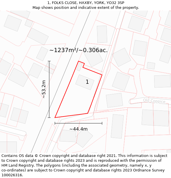 1, FOLKS CLOSE, HAXBY, YORK, YO32 3SP: Plot and title map