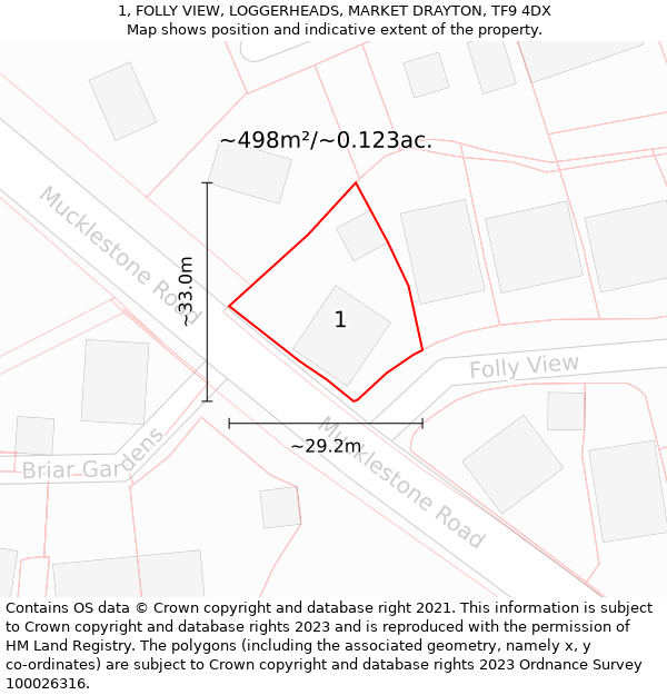 1, FOLLY VIEW, LOGGERHEADS, MARKET DRAYTON, TF9 4DX: Plot and title map