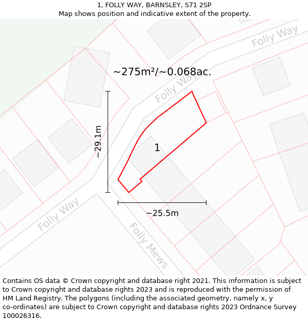 1, FOLLY WAY, BARNSLEY, S71 2SP: Plot and title map