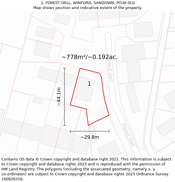 1, FOREST DELL, WINFORD, SANDOWN, PO36 0LG: Plot and title map