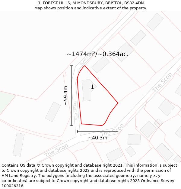 1, FOREST HILLS, ALMONDSBURY, BRISTOL, BS32 4DN: Plot and title map