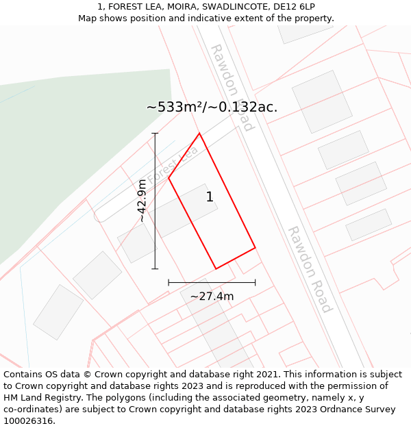 1, FOREST LEA, MOIRA, SWADLINCOTE, DE12 6LP: Plot and title map