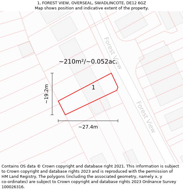 1, FOREST VIEW, OVERSEAL, SWADLINCOTE, DE12 6GZ: Plot and title map