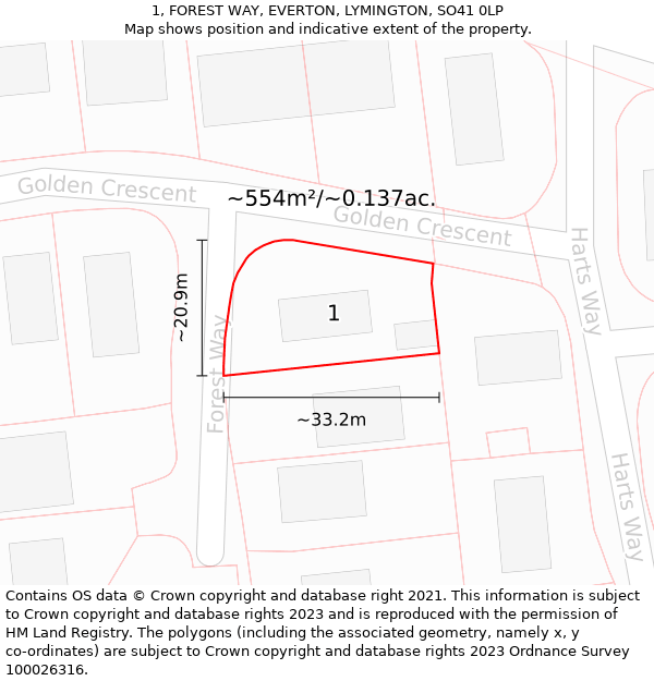 1, FOREST WAY, EVERTON, LYMINGTON, SO41 0LP: Plot and title map