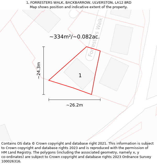 1, FORRESTERS WALK, BACKBARROW, ULVERSTON, LA12 8RD: Plot and title map