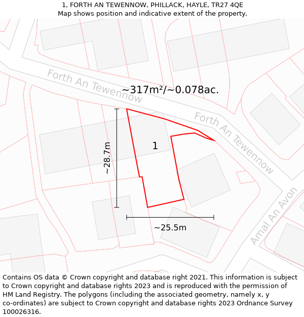 1, FORTH AN TEWENNOW, PHILLACK, HAYLE, TR27 4QE: Plot and title map