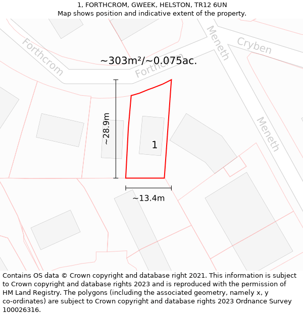 1, FORTHCROM, GWEEK, HELSTON, TR12 6UN: Plot and title map