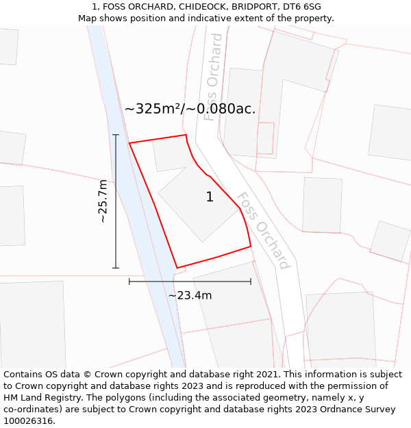 1, FOSS ORCHARD, CHIDEOCK, BRIDPORT, DT6 6SG: Plot and title map