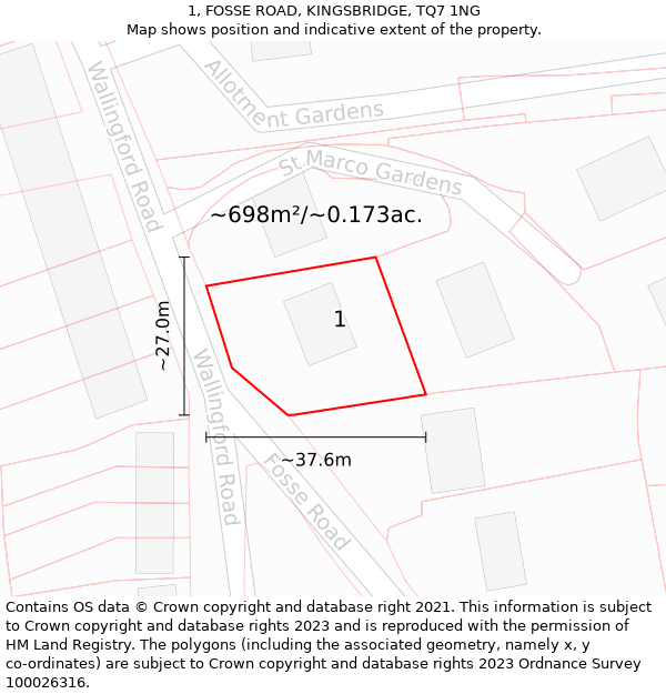 1, FOSSE ROAD, KINGSBRIDGE, TQ7 1NG: Plot and title map