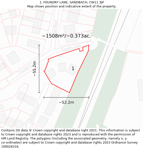 1, FOUNDRY LANE, SANDBACH, CW11 3JP: Plot and title map