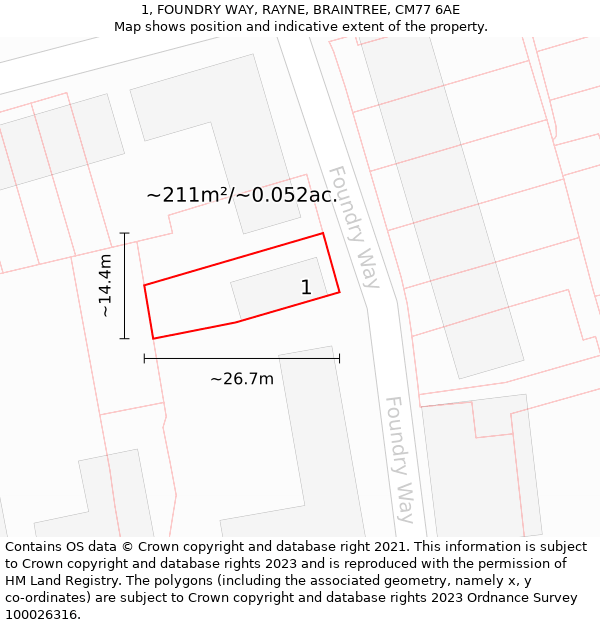 1, FOUNDRY WAY, RAYNE, BRAINTREE, CM77 6AE: Plot and title map