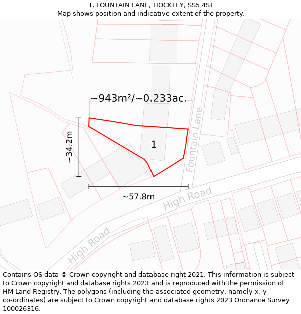 1, FOUNTAIN LANE, HOCKLEY, SS5 4ST: Plot and title map