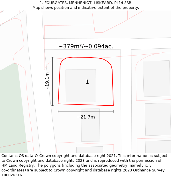 1, FOURGATES, MENHENIOT, LISKEARD, PL14 3SR: Plot and title map