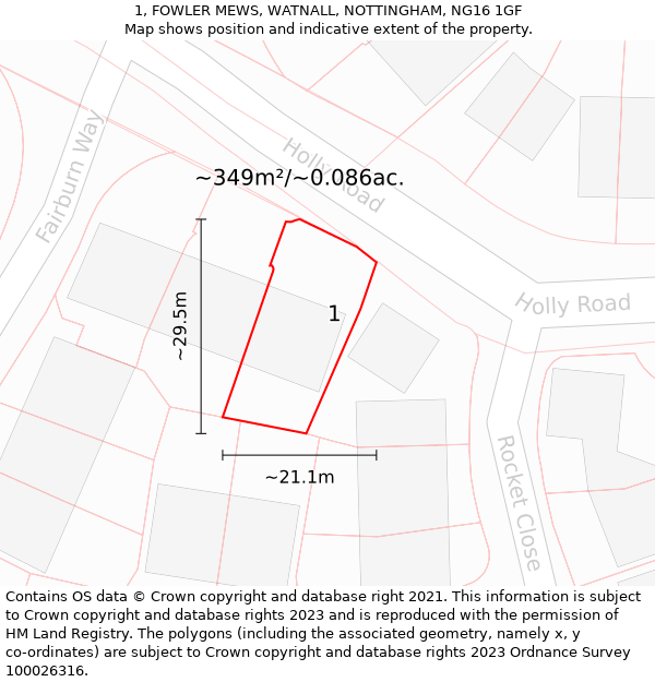 1, FOWLER MEWS, WATNALL, NOTTINGHAM, NG16 1GF: Plot and title map