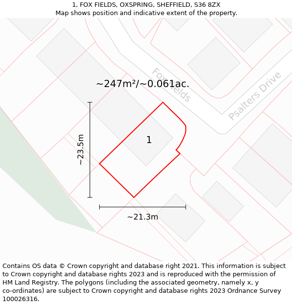 1, FOX FIELDS, OXSPRING, SHEFFIELD, S36 8ZX: Plot and title map