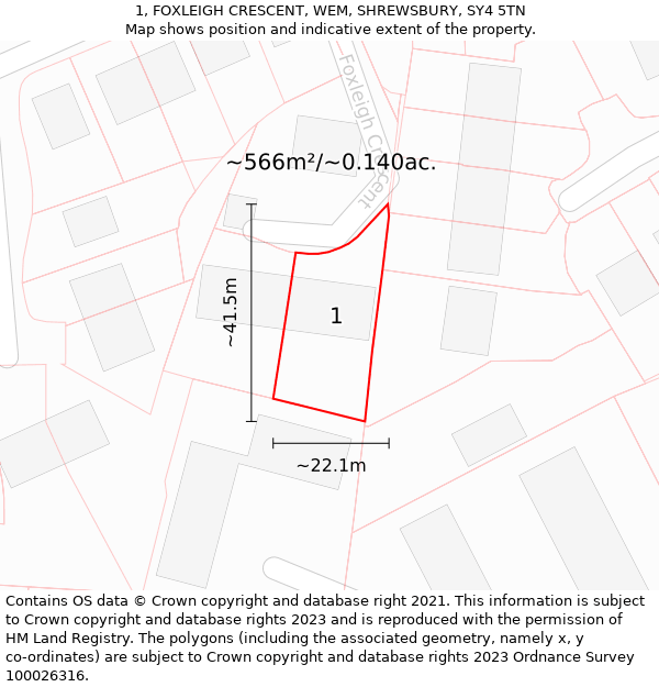 1, FOXLEIGH CRESCENT, WEM, SHREWSBURY, SY4 5TN: Plot and title map