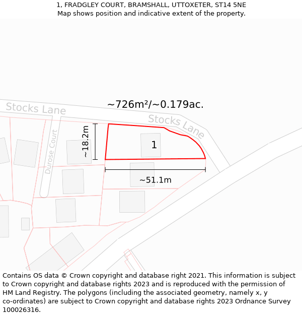 1, FRADGLEY COURT, BRAMSHALL, UTTOXETER, ST14 5NE: Plot and title map