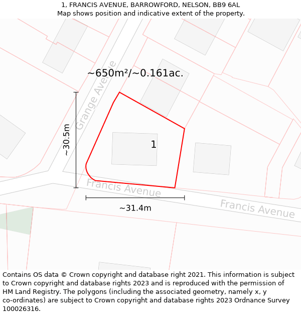 1, FRANCIS AVENUE, BARROWFORD, NELSON, BB9 6AL: Plot and title map