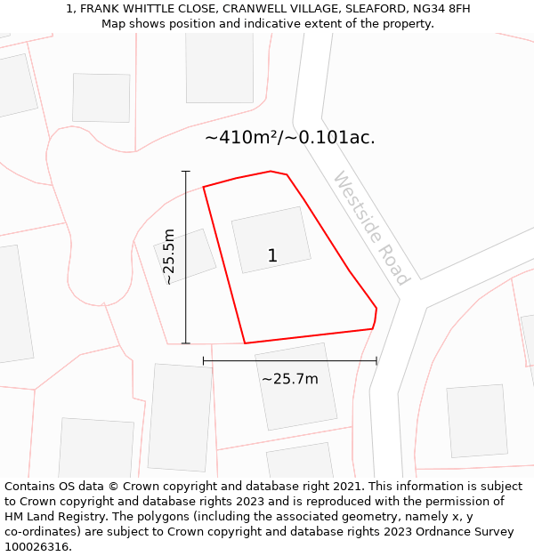 1, FRANK WHITTLE CLOSE, CRANWELL VILLAGE, SLEAFORD, NG34 8FH: Plot and title map