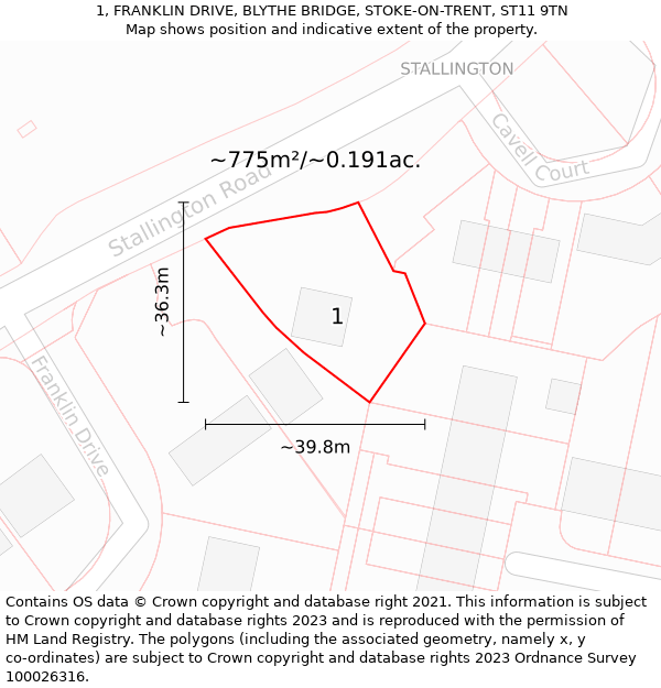 1, FRANKLIN DRIVE, BLYTHE BRIDGE, STOKE-ON-TRENT, ST11 9TN: Plot and title map