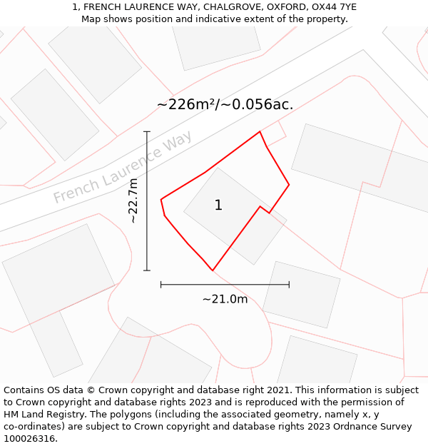 1, FRENCH LAURENCE WAY, CHALGROVE, OXFORD, OX44 7YE: Plot and title map