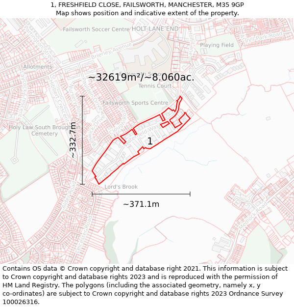 1, FRESHFIELD CLOSE, FAILSWORTH, MANCHESTER, M35 9GP: Plot and title map