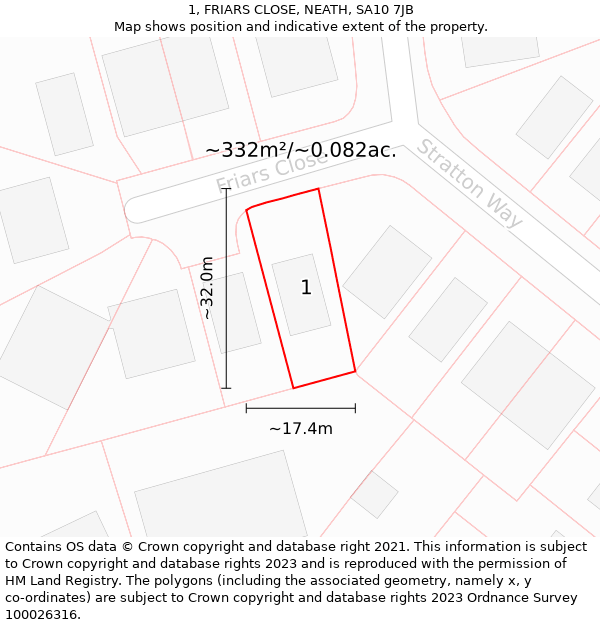 1, FRIARS CLOSE, NEATH, SA10 7JB: Plot and title map