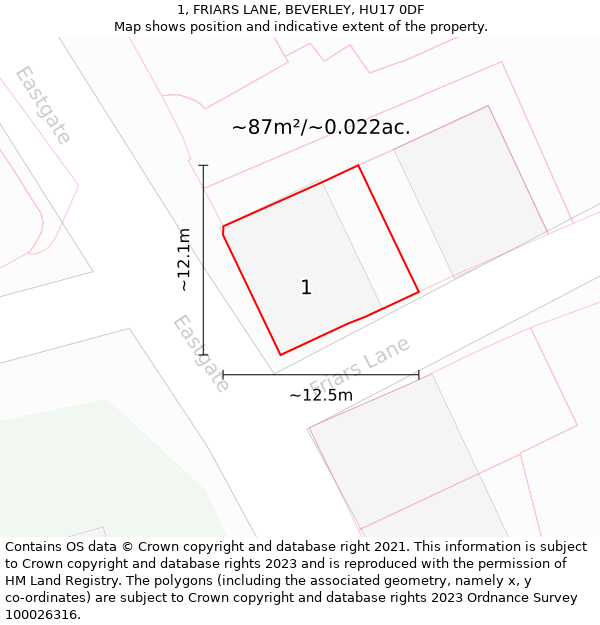1, FRIARS LANE, BEVERLEY, HU17 0DF: Plot and title map