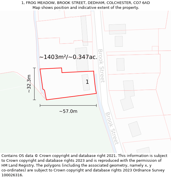 1, FROG MEADOW, BROOK STREET, DEDHAM, COLCHESTER, CO7 6AD: Plot and title map