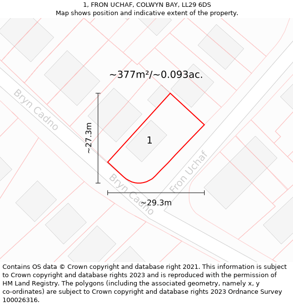 1, FRON UCHAF, COLWYN BAY, LL29 6DS: Plot and title map