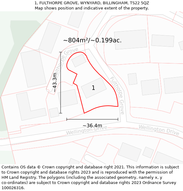 1, FULTHORPE GROVE, WYNYARD, BILLINGHAM, TS22 5QZ: Plot and title map