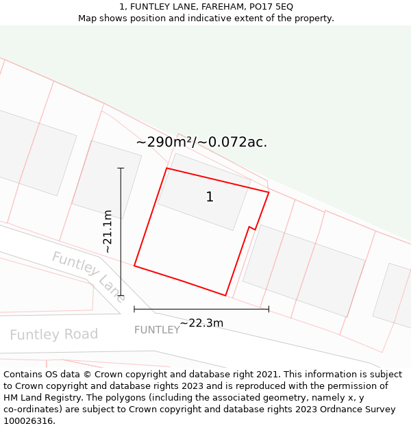 1, FUNTLEY LANE, FAREHAM, PO17 5EQ: Plot and title map