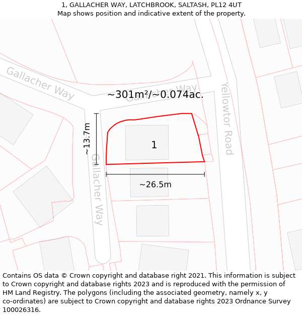 1, GALLACHER WAY, LATCHBROOK, SALTASH, PL12 4UT: Plot and title map