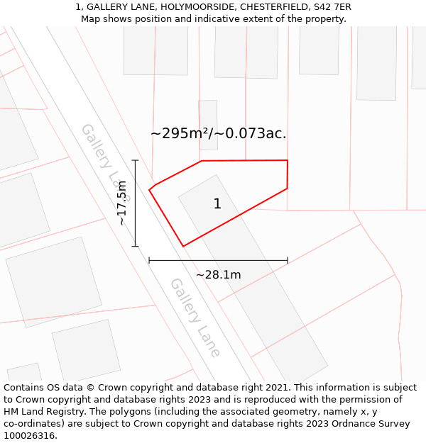 1, GALLERY LANE, HOLYMOORSIDE, CHESTERFIELD, S42 7ER: Plot and title map