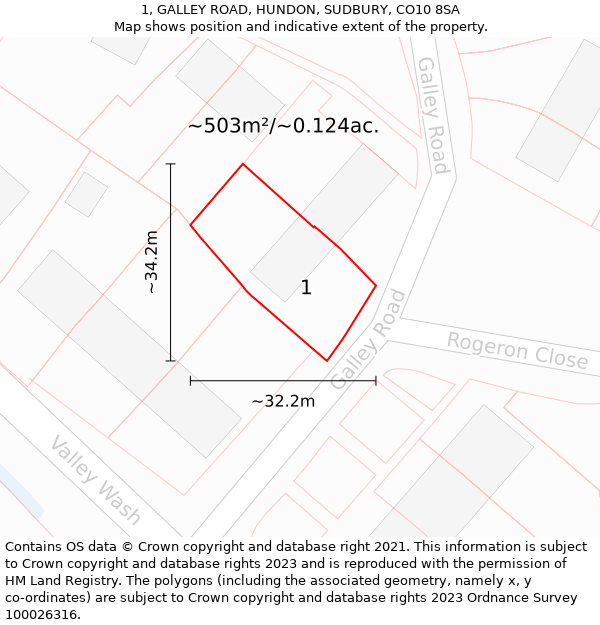 1, GALLEY ROAD, HUNDON, SUDBURY, CO10 8SA: Plot and title map