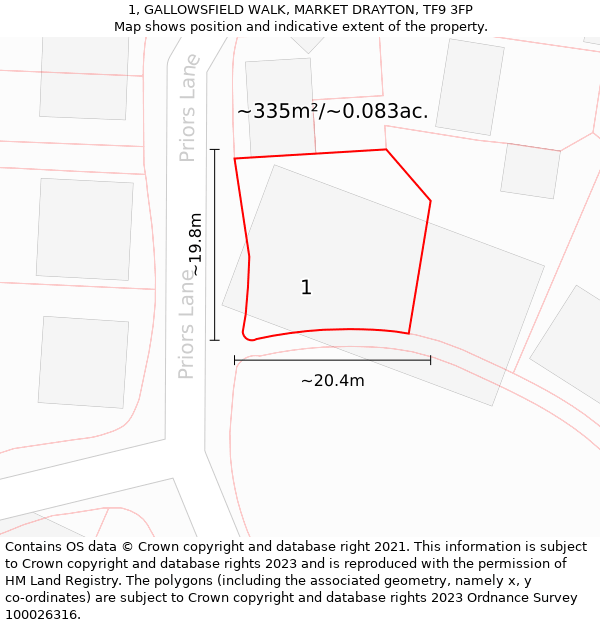 1, GALLOWSFIELD WALK, MARKET DRAYTON, TF9 3FP: Plot and title map