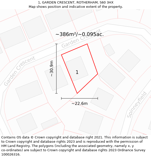 1, GARDEN CRESCENT, ROTHERHAM, S60 3HX: Plot and title map